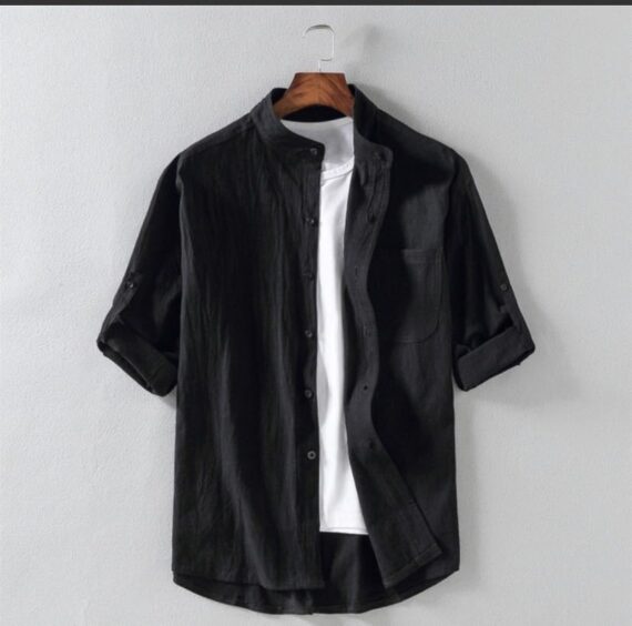 Men's Linen Stand Collar Loose Shirt - Image 5