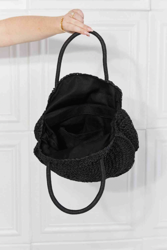 Justin Taylor Beach Date Straw Rattan Handbag in Black - Image 6