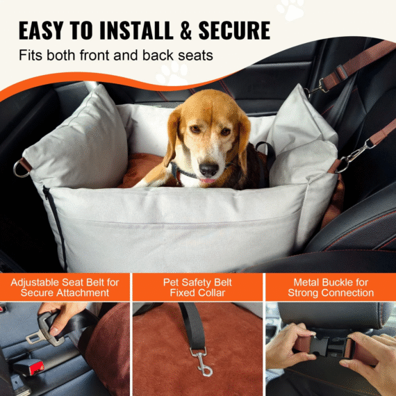 VEVOR Dog Booster Car Seat Pet Car Seat for Small Dog up to 25Lbs Gray - Image 4