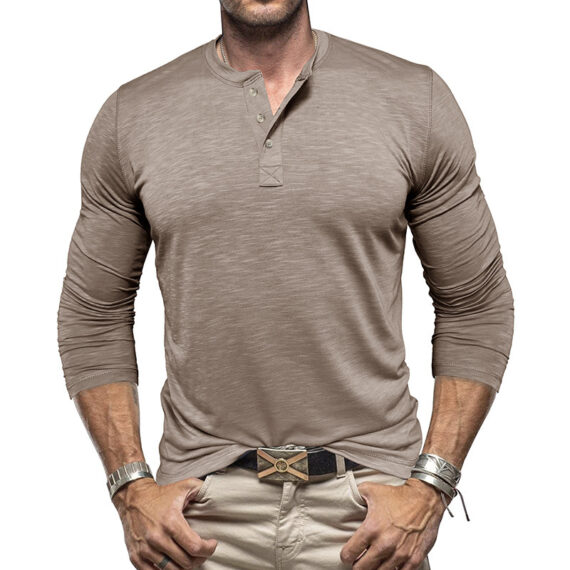 Men's Long-sleeved Henry Collar T-shirt - Image 4