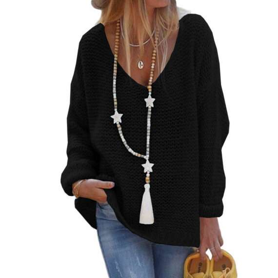 V-neck Long Sleeve Knit Top - Image 3