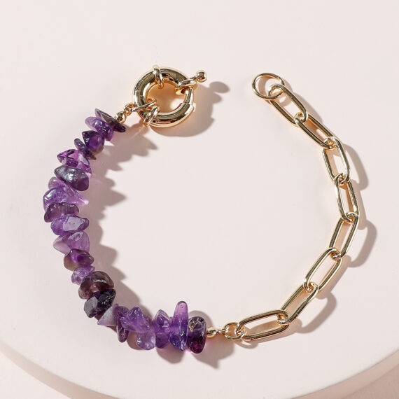 Crystal Amethyst Stone Chain Bracelet - Image 3