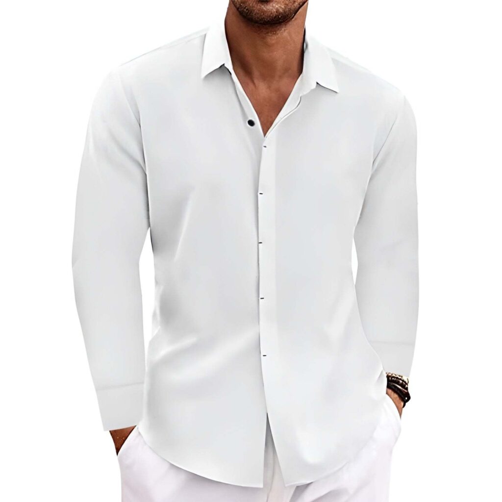 Men's Classic Long Sleeve Cotton-Linen Shirt - Image 2