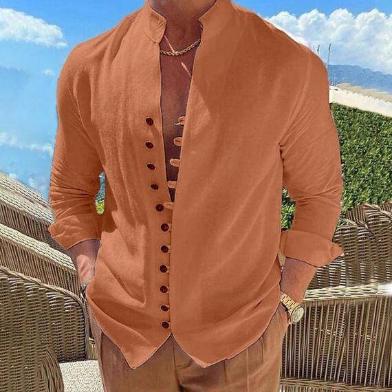 Cotton And Linen Casual Loose Long Sleeve Shirt - Image 7
