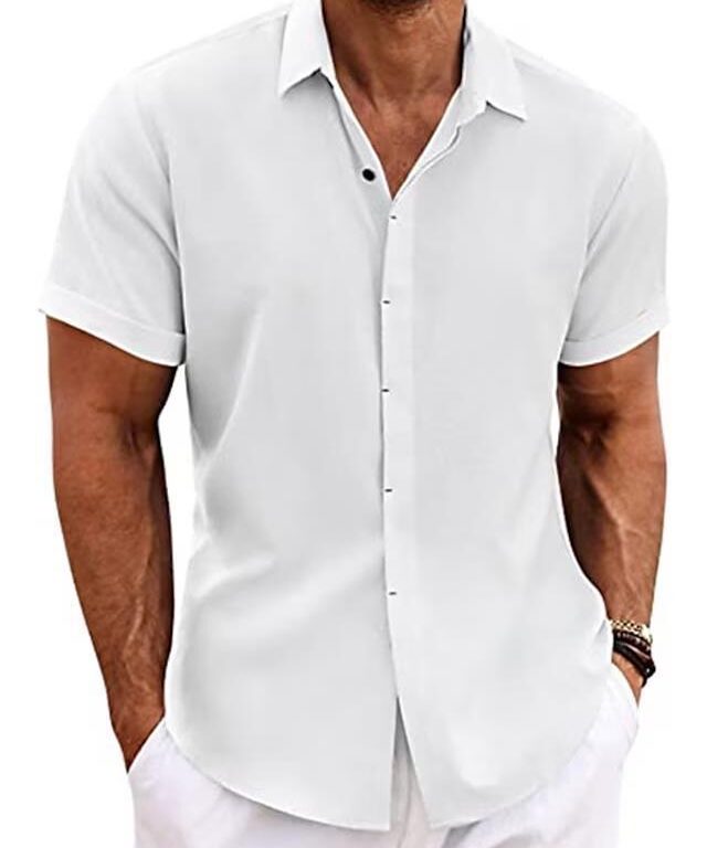 Men's Solid Color Loose Linen Short-sleeved Shirt - Image 2