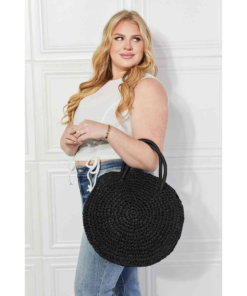 Justin Taylor Beach Date Straw Rattan Handbag in Black