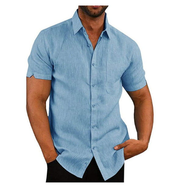 Men Short Sleeve Summer Solid Shirts - Image 5