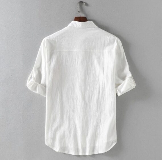 Men's Linen Stand Collar Loose Shirt - Image 2