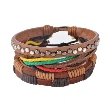 Leather Bracelet  for Men - Multilayer Bead Bracelet