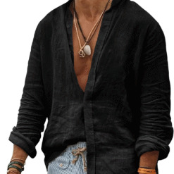 Mens Button up Shirts Linen Beach Long Sleeve Casual Cotton Summer Lightweight Tops