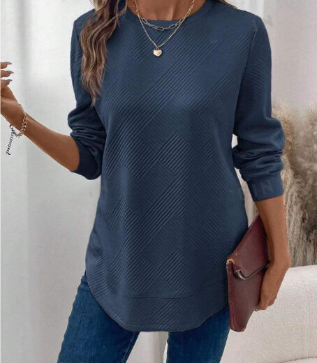 Women's Crew Neck Casual Long Sleeve Shirt - Image 3