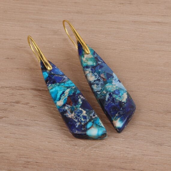 Geometric Flower Shape Pendant Earrings - Image 2