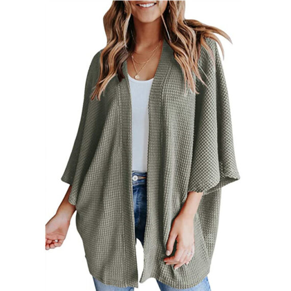 Bat Sleeve Waffle Gerson Women's Cardigan - Image 5