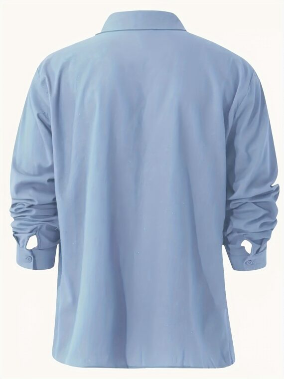 Men's Solid Color Stand Collar Shirt – Stylish Long Sleeve Casual Wear - Image 2