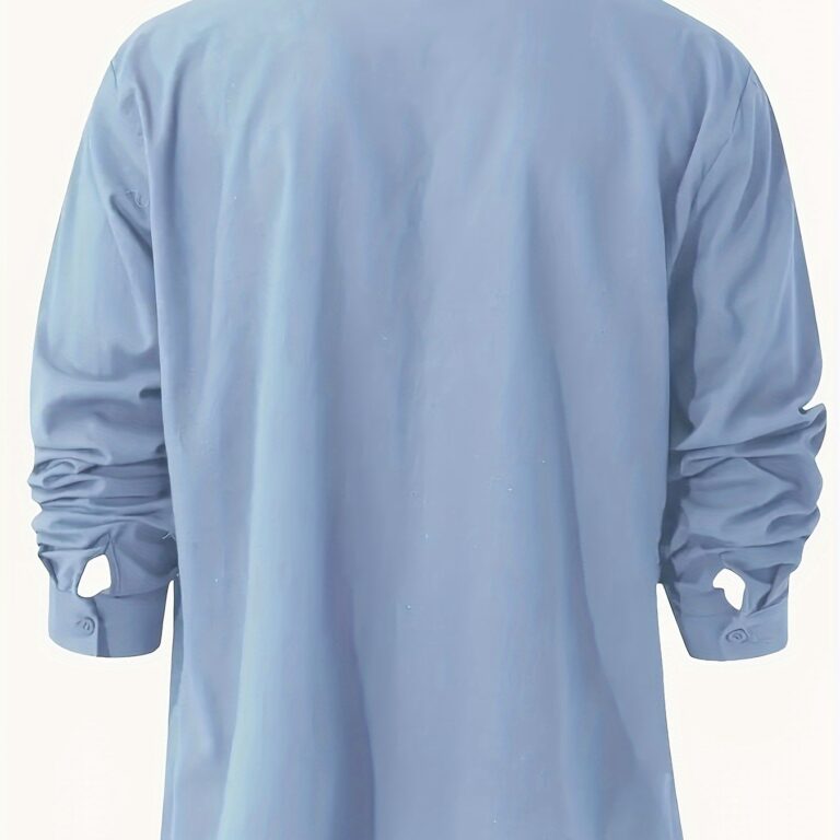 Men's Solid Color Stand Collar Shirt – Stylish Long Sleeve Casual Wear - Image 2
