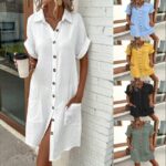 Summer Chic – Short Sleeve Button-Up Loose Mid length Dress - Image 10