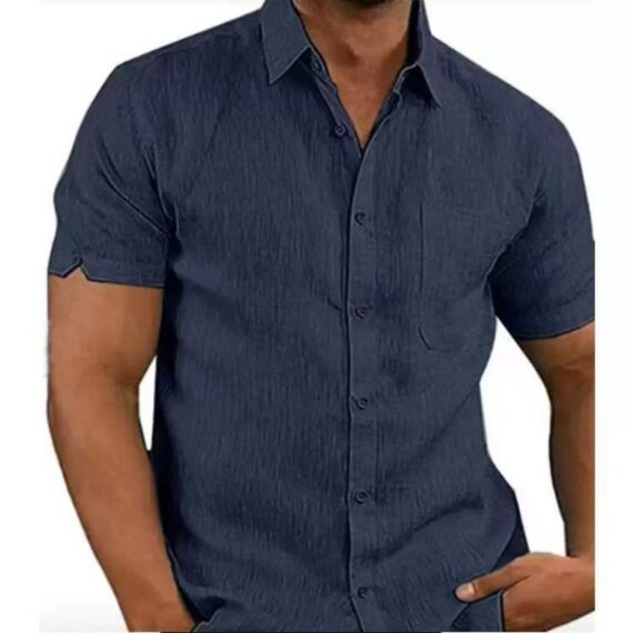 Men Short Sleeve Summer Solid Shirts - Image 4