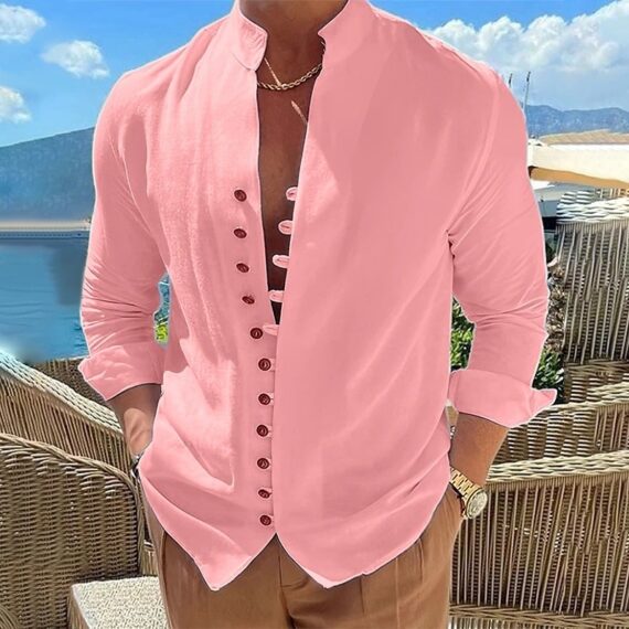 Cotton And Linen Casual Loose Long Sleeve Shirt - Image 5