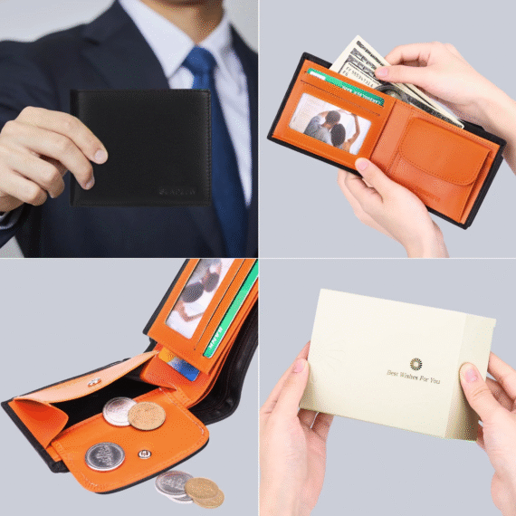 Men's Trifold Leather Wallet RFID Blocking with 8 Card Slots - Image 4