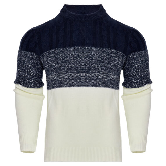 Men's Casual Color Block Long Sleeve Cable Knit Pullover Hoodie - Image 3