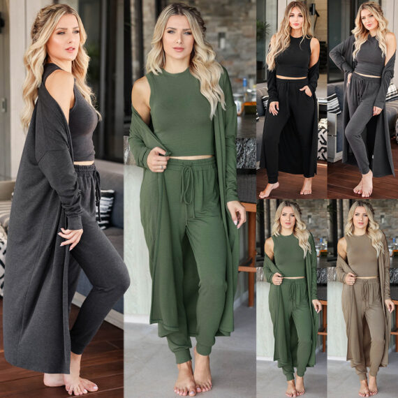 Women's Knitted Slim-fit - Vest And Trousers Sports Suit - Image 7