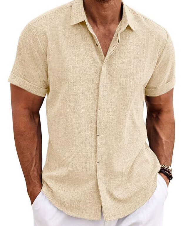 Men's Solid Color Loose Linen Short-sleeved Shirt - Image 7