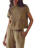 Women's Knitted Sleeveless Pocket Casual Rib Pullover Vest - Image 3