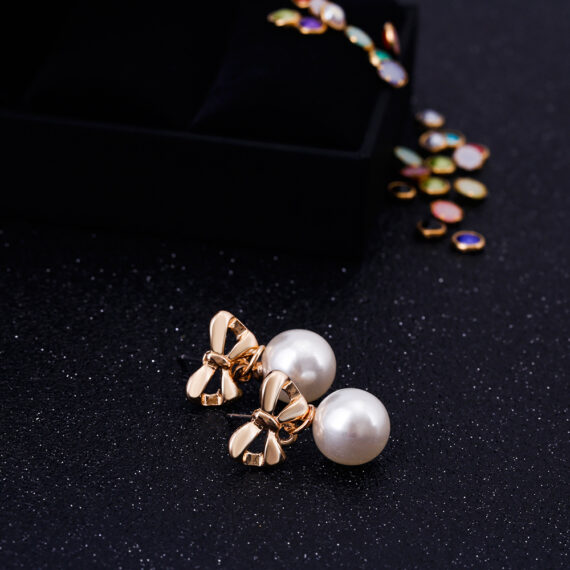 Sparkling Heart Bow Earrings - Image 3