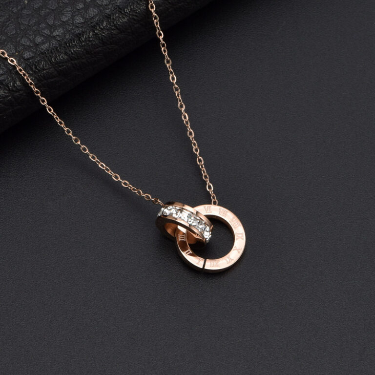 Roman Numeral Ring Diamond Titanium Steel Necklace - Image 2