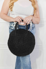 Justin Taylor Beach Date Straw Rattan Handbag in Black - Image 4