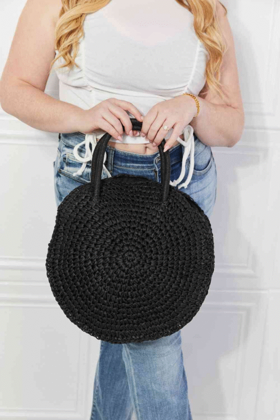 Justin Taylor Beach Date Straw Rattan Handbag in Black - Image 4