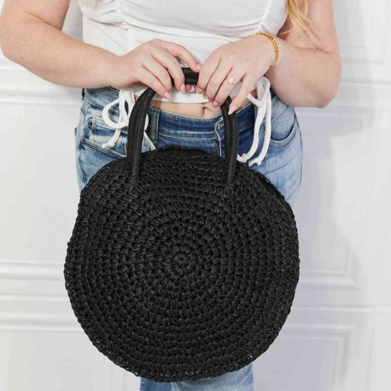 Justin Taylor Beach Date Straw Rattan Handbag in Black - Image 4