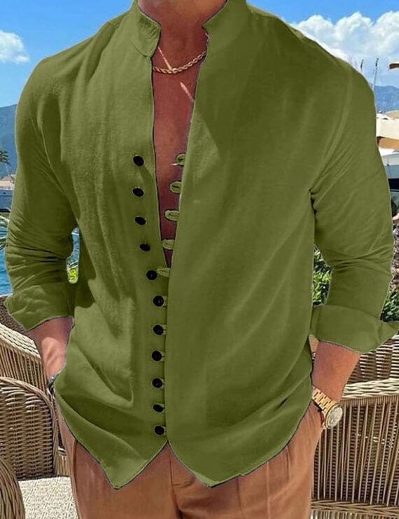Cotton And Linen Casual Loose Long Sleeve Shirt - Image 6