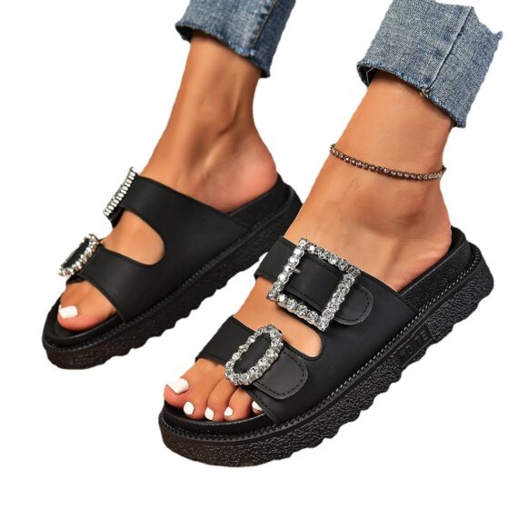 Rhinestone Buckle Platform Sandals - Image 4