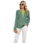 Women's V-neck Striped Loose Long-sleeved T-shirt - Image 3