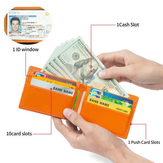 Slim Leather Wallet for Men with Airtag Holder RFID Blocking - Image 3