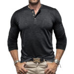 Men's Long-sleeved Henry Collar T-shirt - Image 7