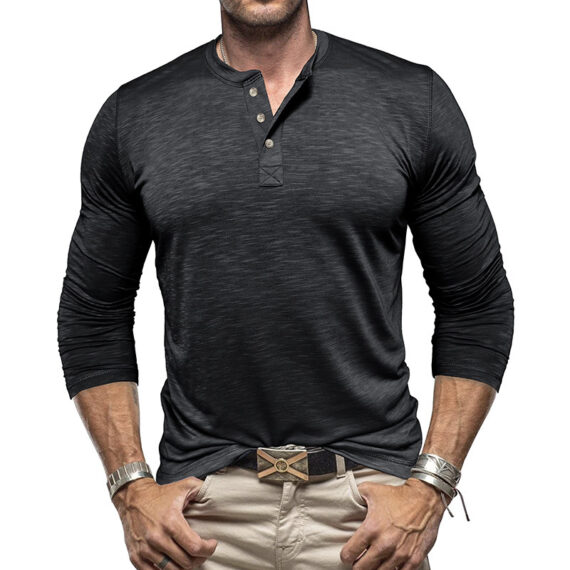 Men's Long-sleeved Henry Collar T-shirt - Image 7