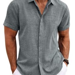 Men's Solid Color Loose Linen Short-sleeved Shirt