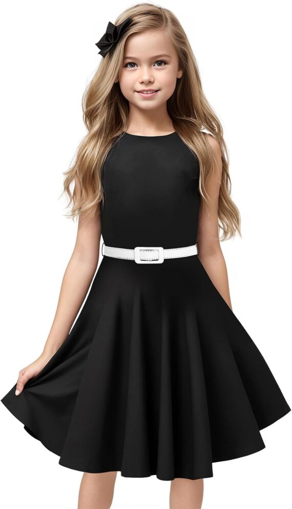 Girls 50s Retro Vintage Twirl Dress – Sleeveless Special Occasion (Size 6-14)