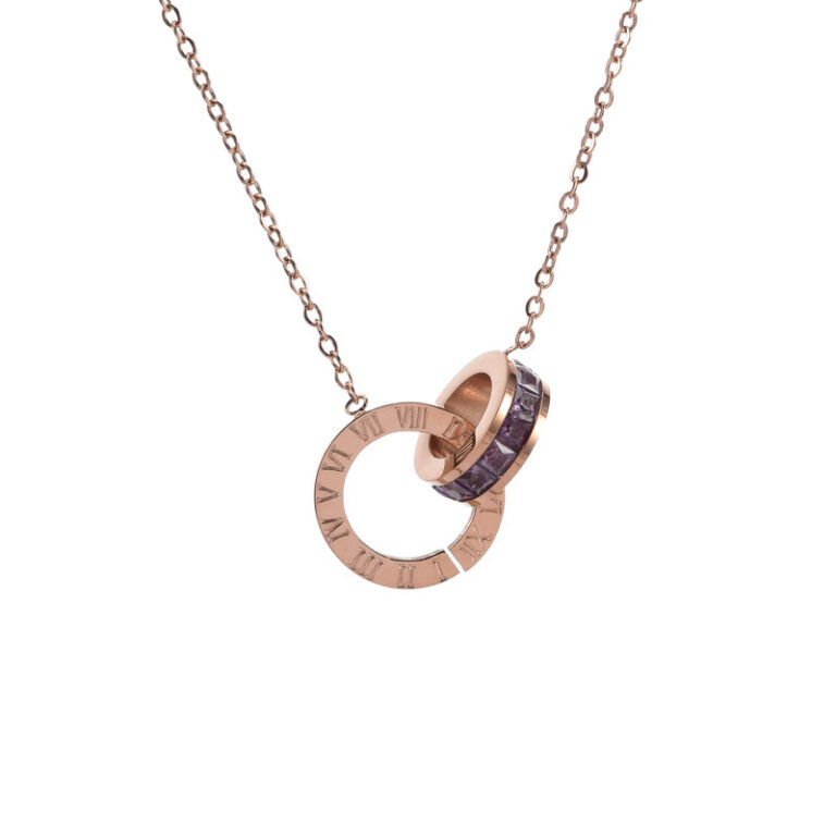 Roman Numeral Ring Diamond Titanium Steel Necklace - Image 3