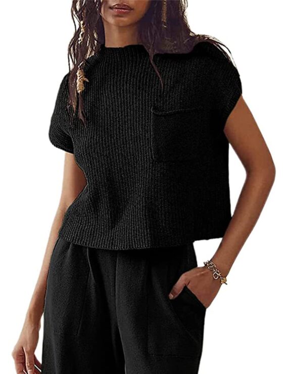 Women's Knitted Sleeveless Pocket Casual Rib Pullover Vest - Image 2