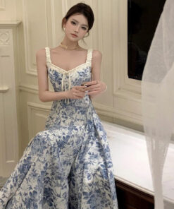 Fashion Retro Women Floral Strap Dress