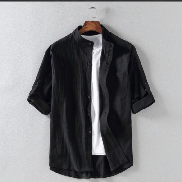 Men's Linen Stand Collar Loose Shirt - Image 4