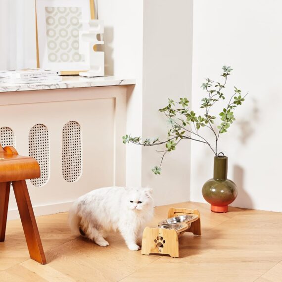 Adjustable Bamboo Raised Dog Bowls with Stainless Steel Bowls - Image 7