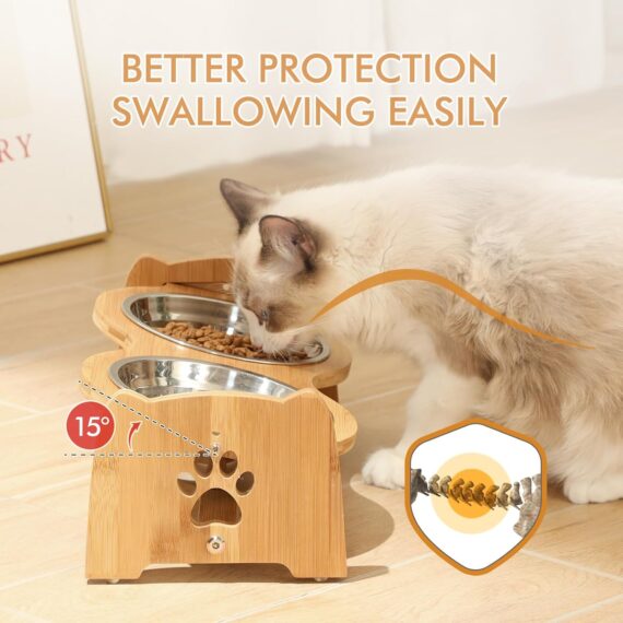 Adjustable Bamboo Raised Dog Bowls with Stainless Steel Bowls - Image 8