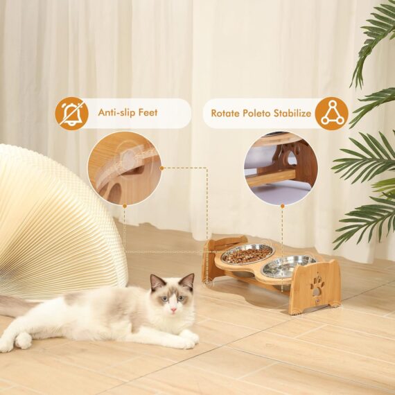 Adjustable Bamboo Raised Dog Bowls with Stainless Steel Bowls - Image 5