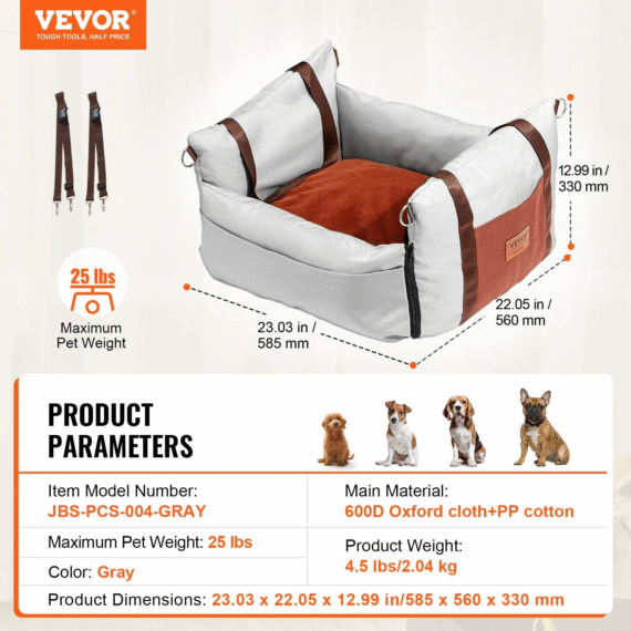 VEVOR Dog Booster Car Seat Pet Car Seat for Small Dog up to 25Lbs Gray - Image 7