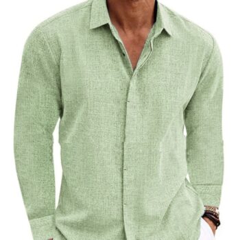 Men's Classic Long Sleeve Cotton-Linen Shirt