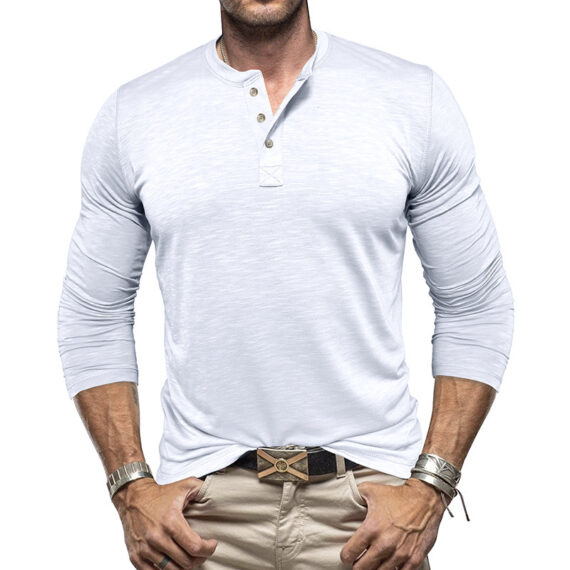 Men's Long-sleeved Henry Collar T-shirt - Image 8